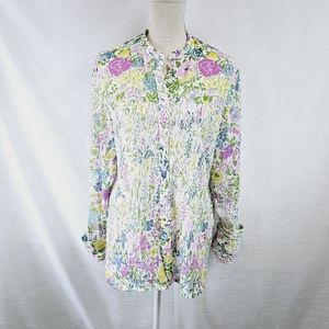Banjanan White Floral Longsleeve Buttondown Tunic size Large